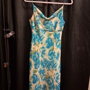 Ann Taylor Spaghetti Straps Blue and Green Floral Dress
